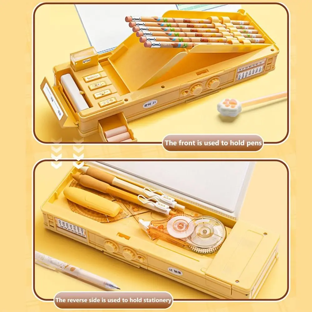 Cartoon Double Layer Pencil Case Large Capacity with Combination Lock Mechanical Pen Box Stationery Box Students