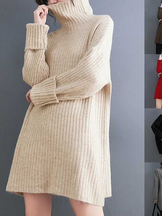 

Thiened вязаный свитер с высоким воротником средней длины, свободный крой, теплая зима, новая корейская версия для женщин больших размеров