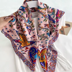 2024 90*90cm Square Scarf Twill Cotton Feeling Women Head Shawls And Wraps Luxury Print Neck Scarves Hijab Bandana Pashmina