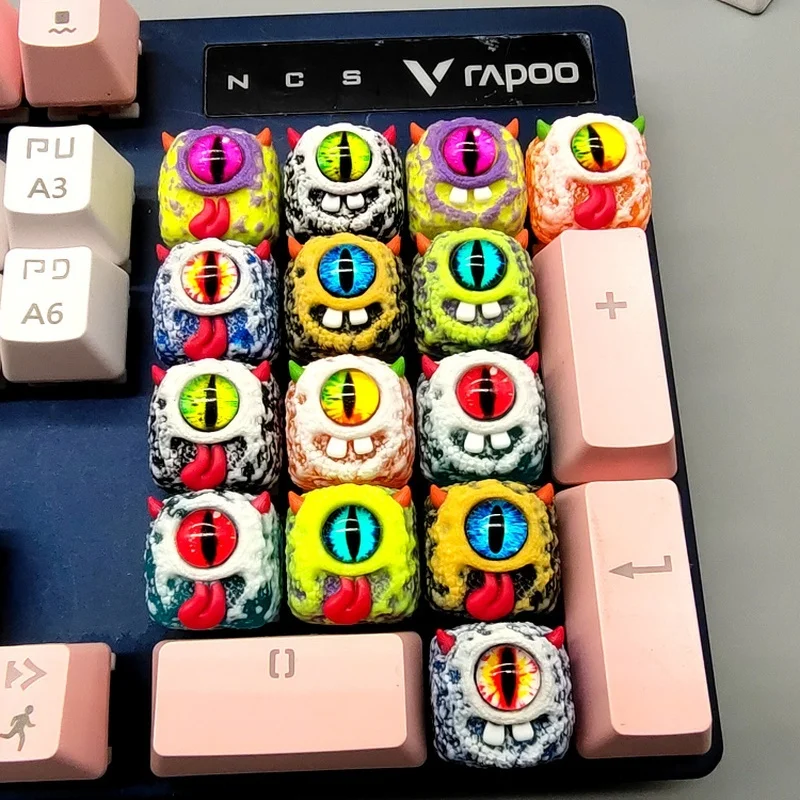 

Big Eyed Demon Mx Cross Axis Mechanical Keyboard Keycap Personalized Handmade Resin Injection Color Cute Gift
