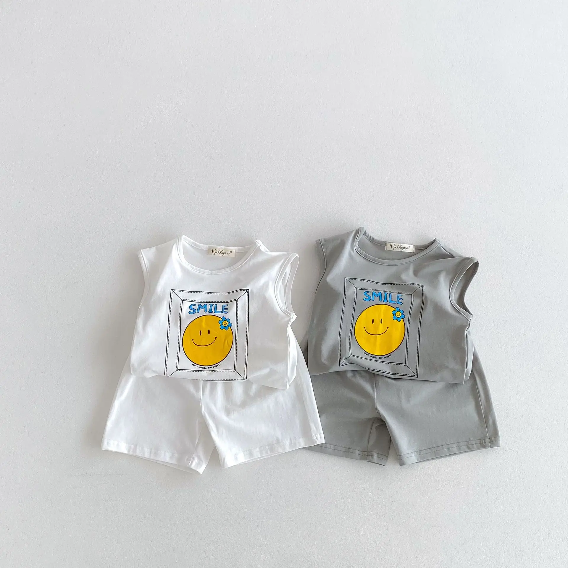 

Children Sleeveless Clothes Set Summer New Boys Girls Cartoon Print T Shirts + Casual Shorts Suit Kids Thin Breathable Outfits