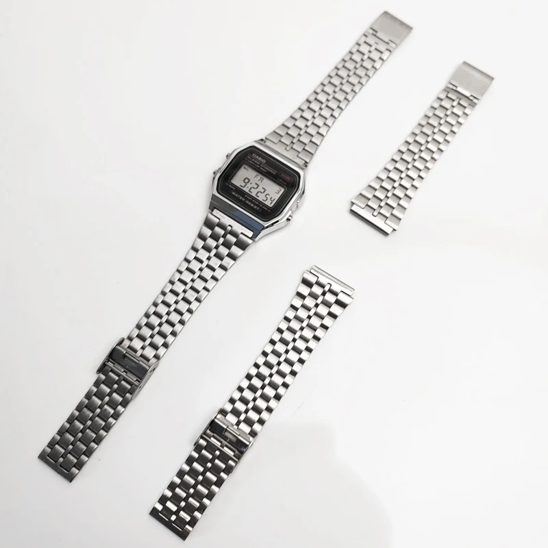 Fine Steel Watchband for CASIO A158 / A159 / A168 /A169 /B650 /AQ230/ 700 Classic Small Square Silver Block 18mm Metal Strap