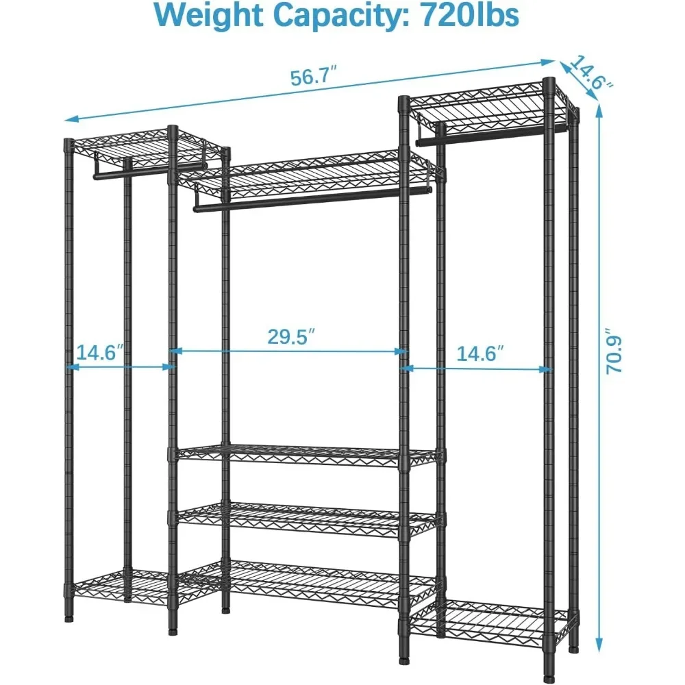 V20 Basic Heavy Duty Garment Rack, Rack de roupas para pendurar roupas, Rack de roupas com prateleira de fio ajustável