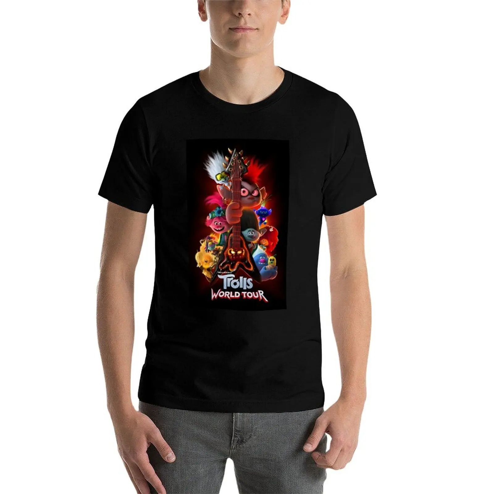 Trolls world tour poster T-Shirt Basic Solid Color Short Sleeve Cotton Top view 4