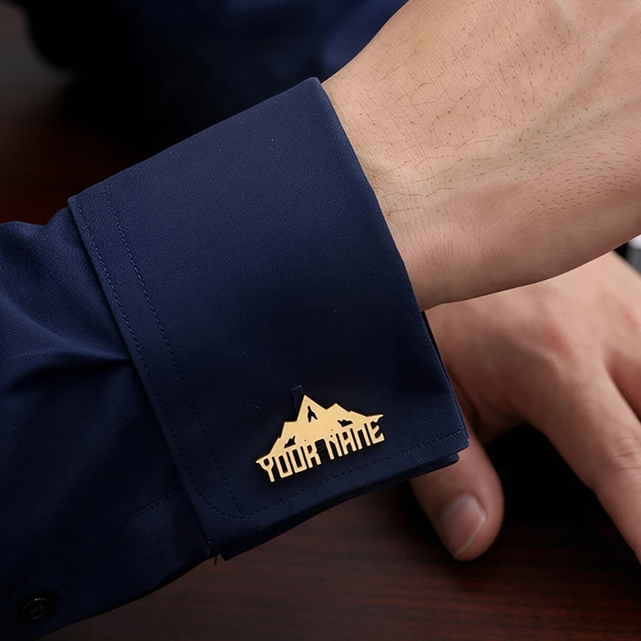 Personalized Custom Mountain Pattern Name Cufflinks for Men Shirt Cuff Buttons Letter Jewelry Wedding Souvenirs Jewelry Gift