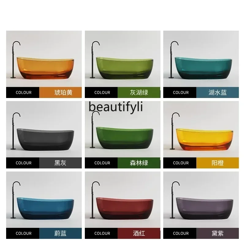 

yj15 Independent resin color bathtub household integrated transparent hotel double bathtub custom53