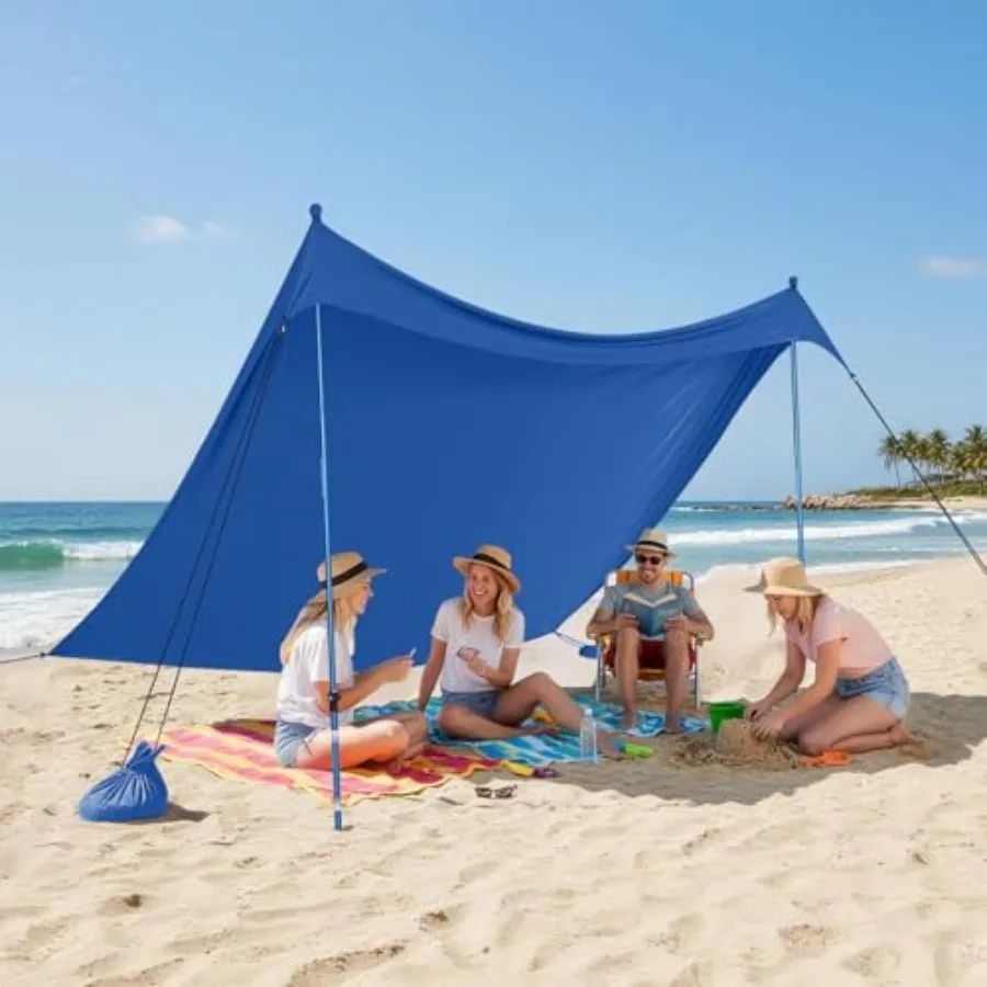 

7x7 Beach Tent Sun Shelter, Easy Pop Up Beach Canopy Shade, Portable Outdoor Carpas UPF50+, Includes 2 Poles Adjustable Alumini