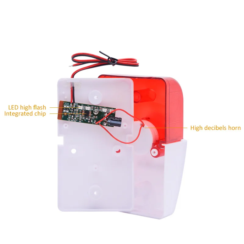 3 uds 1 Uds 110dB alerta de instrucción de sonido interior 12V sirena con cable con Flash de luz roja para protección de seguridad de vida inteligente de casa