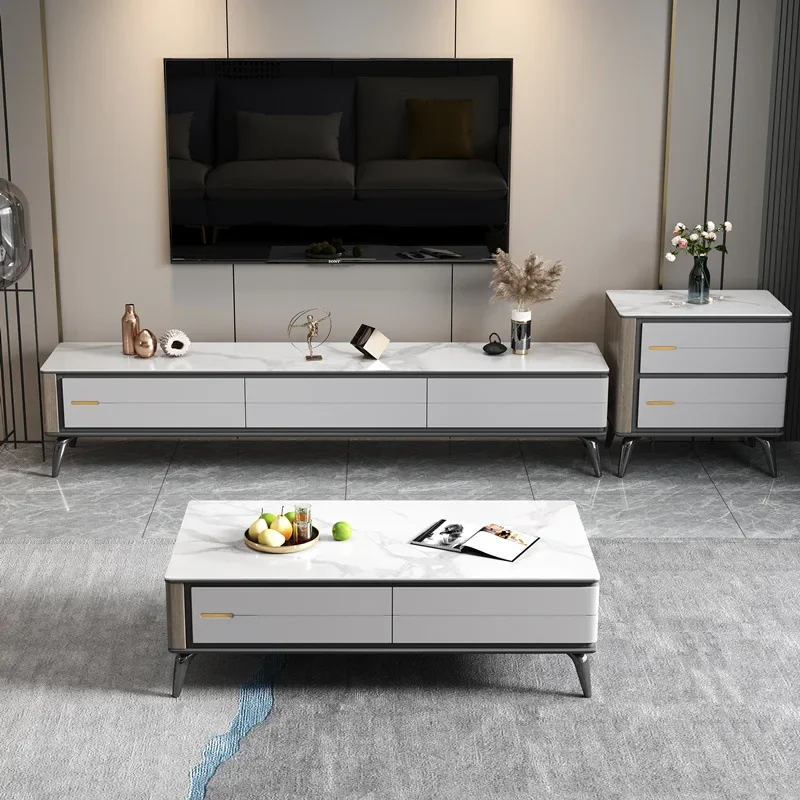 

Light luxury rock slab sofa coffee table TV cabinet, combined modern simple household living room small apartment