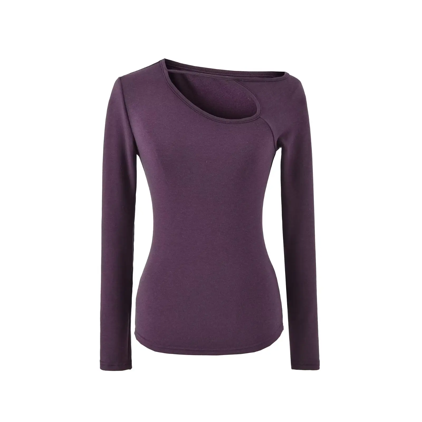 Fce اصطف طويل Sve تي شيرت المرأة الخريف الشتاء الجوف خارج oulder Baring قاعدة irt الفتاة سليم صالح لون نقي #4