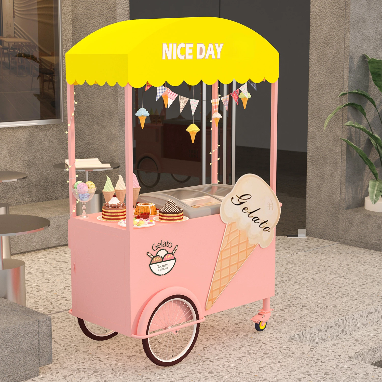 Ice Cream Ice Cream Vending Cart Park Dessert Stall Dining Cart Drinks Milk Tea Movable Cart Dining Cart