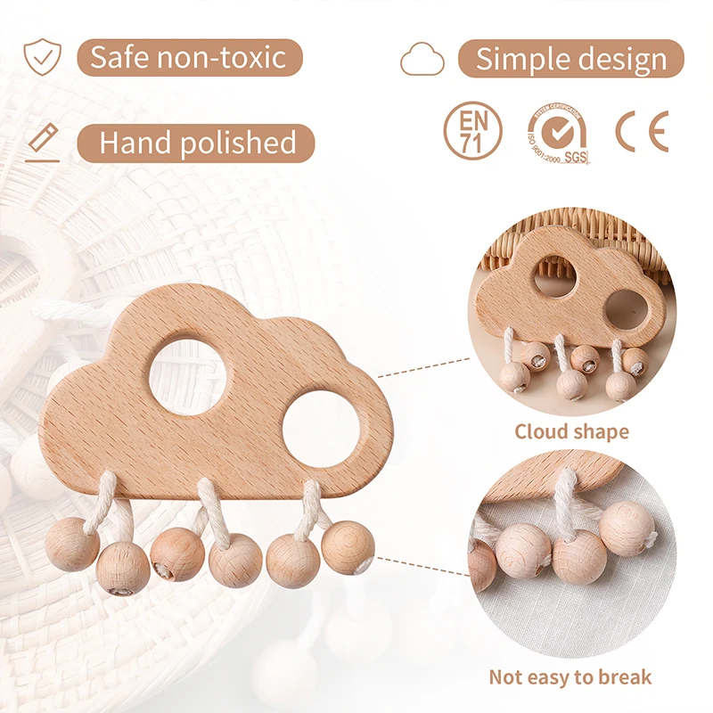 1Pcs Baby Wooden Rattle Music Clouds Rattle Beech Wood Teether Rattle for Kids Newborn Gifts Montessori Toys Play Gym Rattles