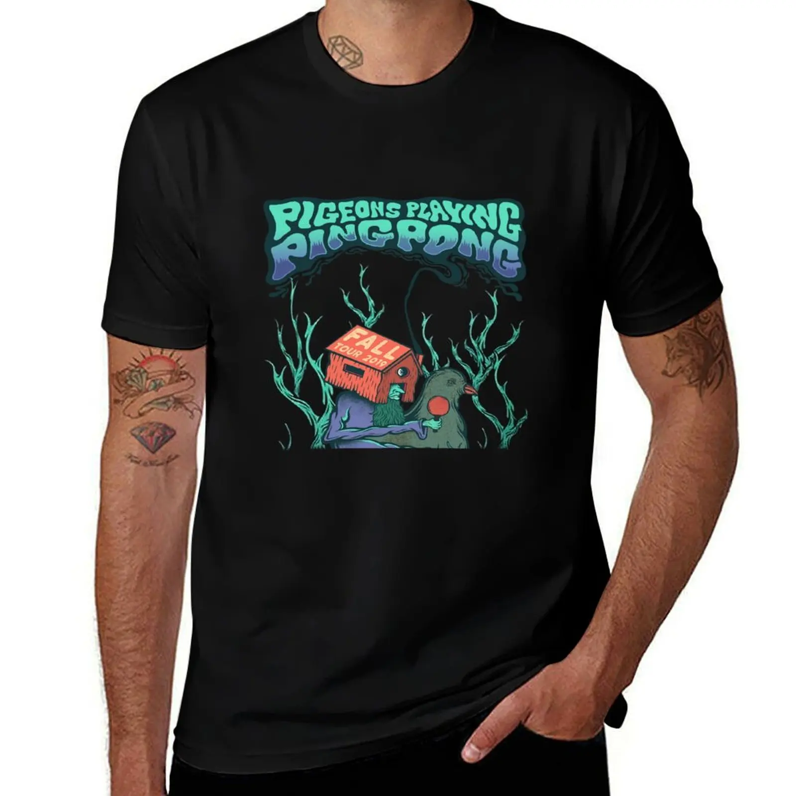 Pigeons Playing Pingpong Fall Tour Oct - Nov 2019 T Shirt T-Shirt Simple Line Art Print Tee T-Shirt