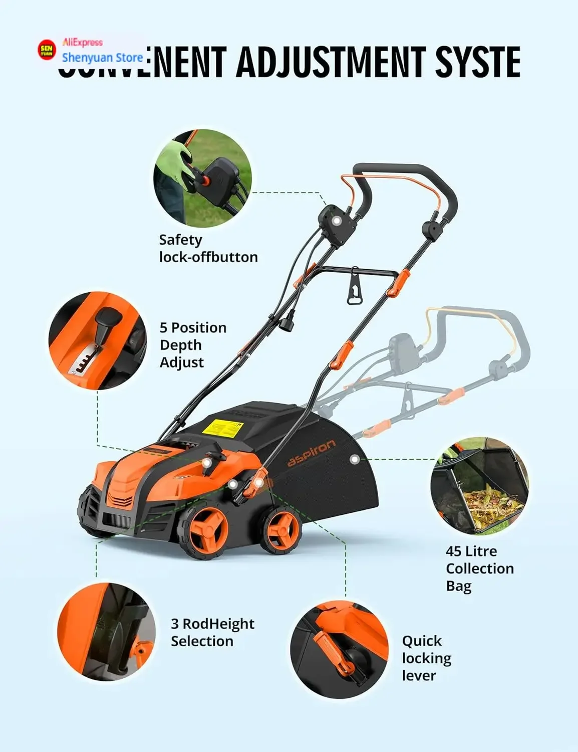 

Изогнутый пылесос для искусственного газона, подметальная машина для травы 15 А, ширина 16 дюймов, подметальная машина для газона, силовая щетка для двора со съемной сборкой листьев 45 л B