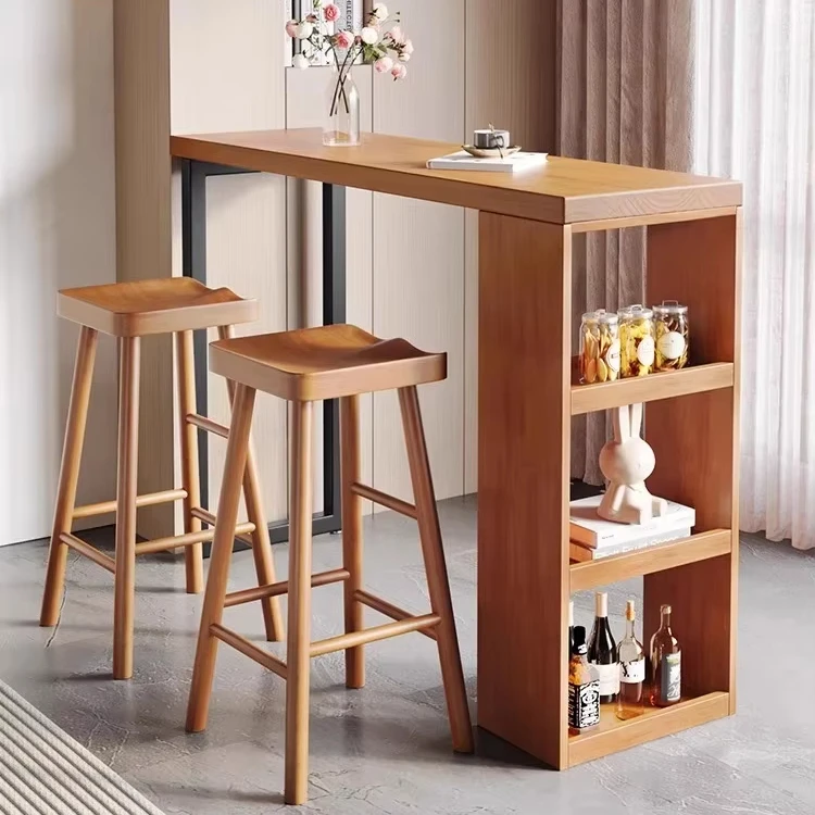 

Nordic Modern Style Solid Wood Leisure Stool High Foot Bar Counter Cabinet for Dining Table Iron Bar Stool for Milk Tea Shop