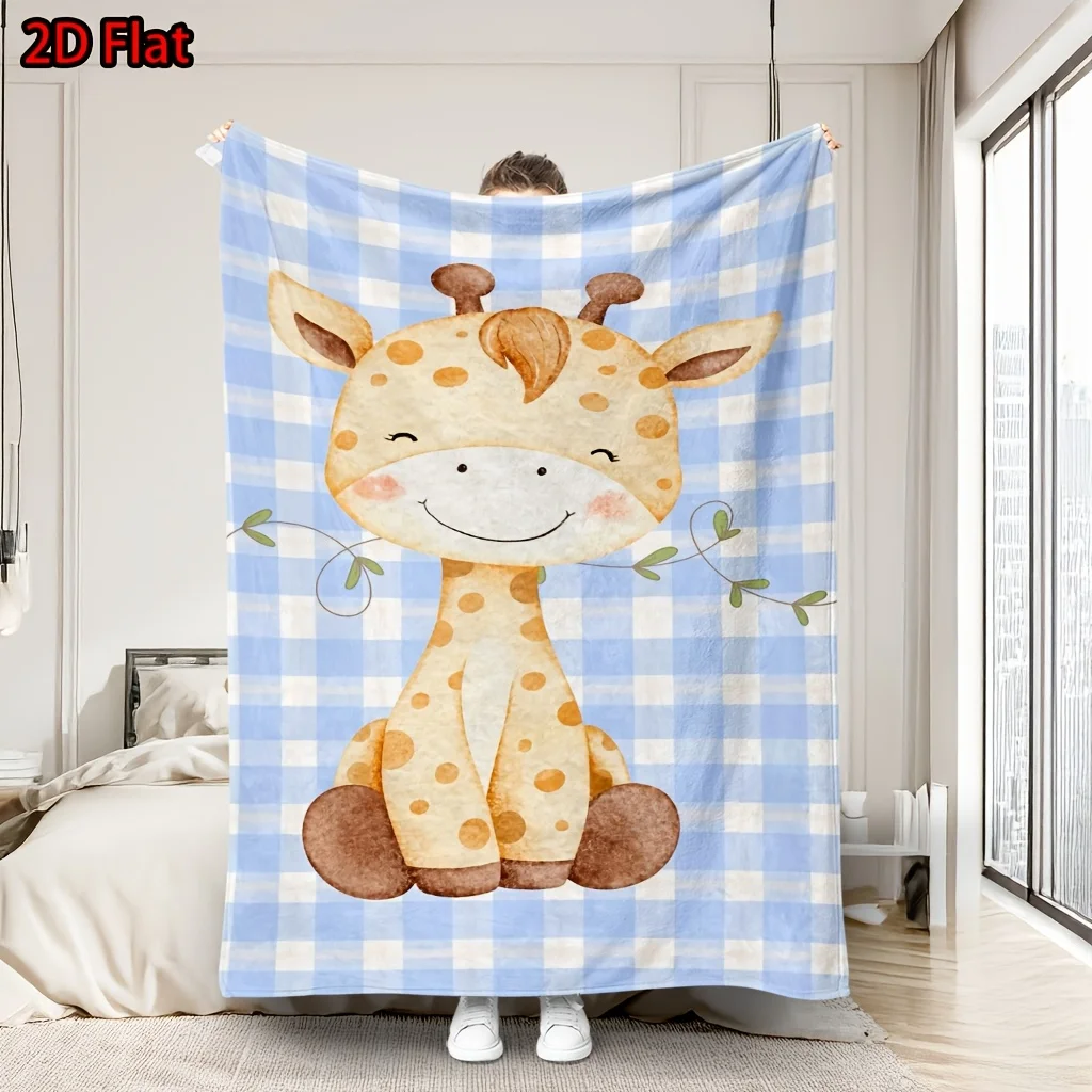 Cute Giraffe Safari Plaid Blanket Throw for Nursery Decor Baby Crib Bedding Kids Boys Girls Plush Warming Throw Animal Print