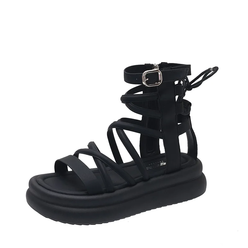 Breathable Shoes Low Sandals Woman Leather 2024 Summer Open Toe Clogs With Heel Suit Female Beige Low-heeled Peep Thick Black N