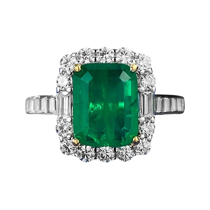 New S925 silver imitation Emerald 2-carat group full diamond ring for women 7 * 9 European and American fashion