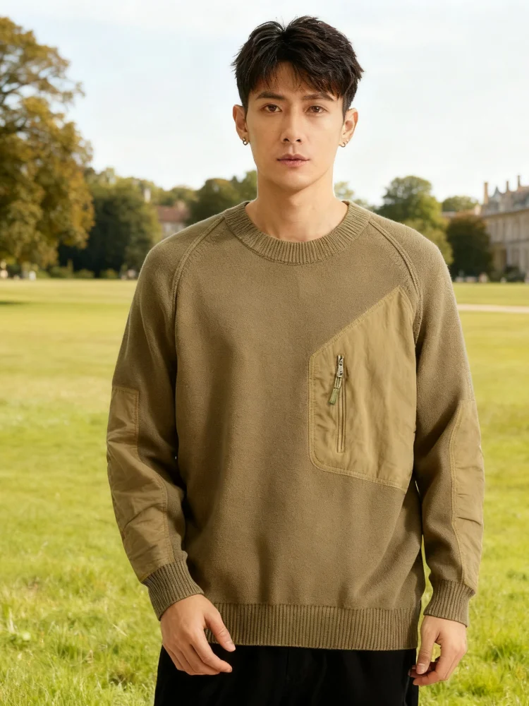 

Men's Retro Color-Block Sweater - Premium Cotton Blend with Artistic Pocket Design (Oversized Fit for Urban Street Style)