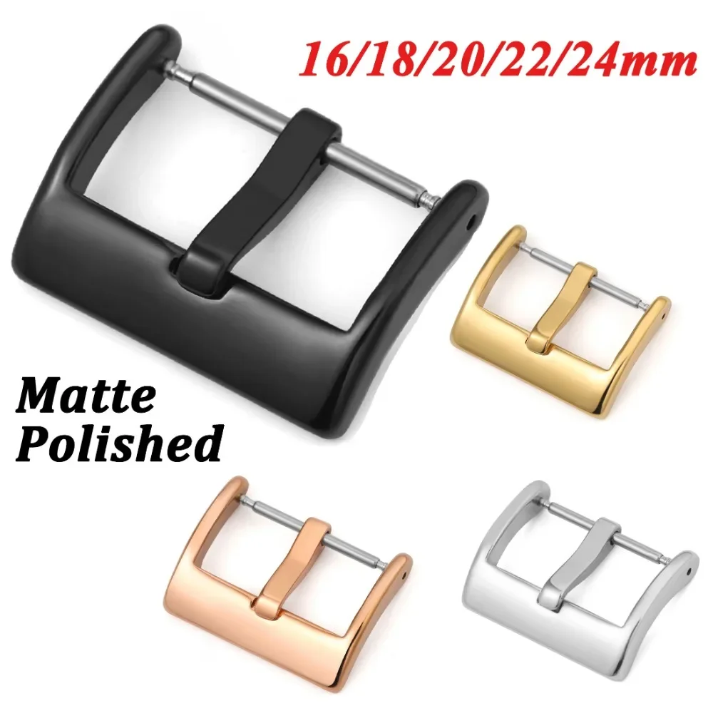 16mm 18mm 20mm 22mm 24mm 304L Stainless Steel Pin Buckle Square Button Matte Polished Clasp Watch Strap Metal Buckle Accessories