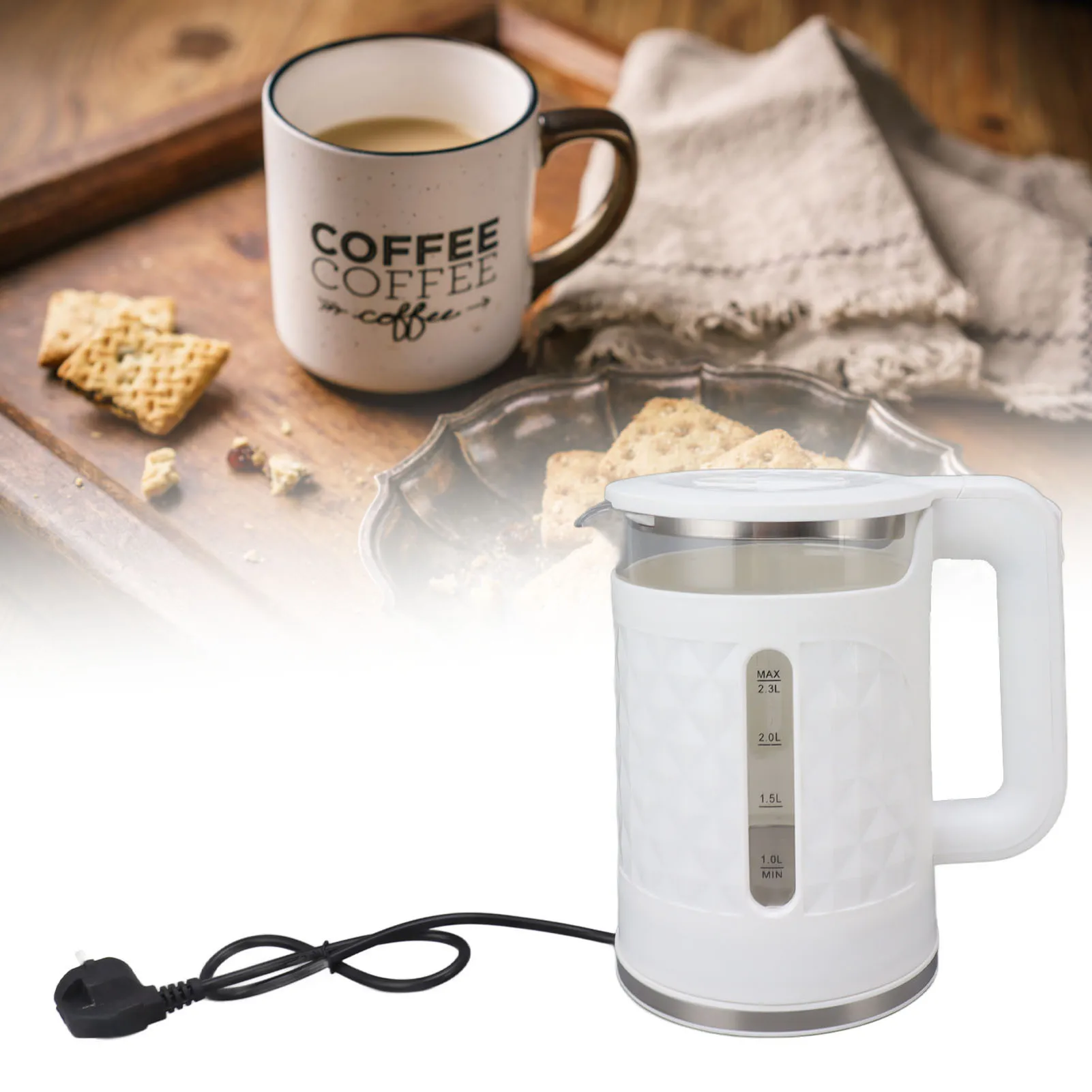 2000W Electric Tea Kettle Auto Shut Off and Boil Dry Protection 2.3L Large Capacity Double Wall Stainless Steel Fast Boiling