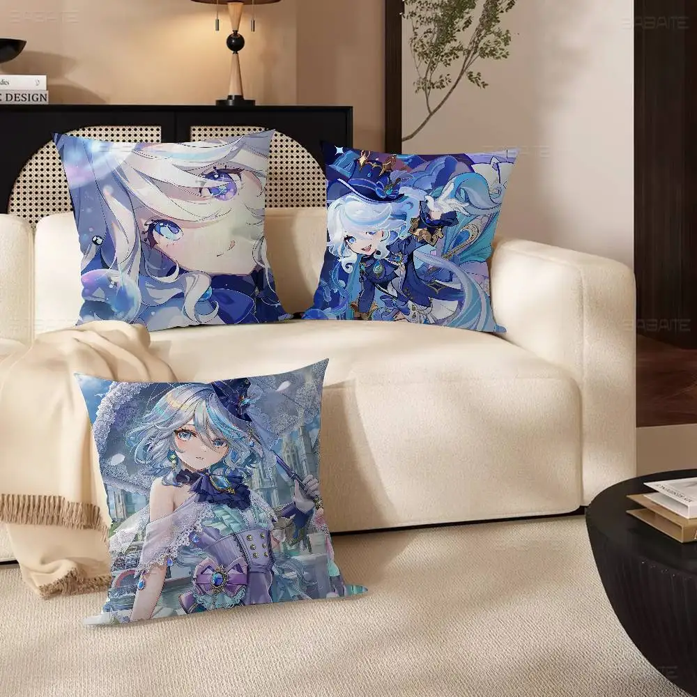 Popular Games Genshin Impact F-Furina 45*45cm Cushion Cover Pillow Cover Decor Pillowcase Home Pillowcase For Couch Pillow