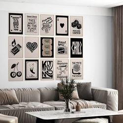 Retro Trendy Y2K Dorm Gallery Wall Art Set Guest Check Print Lucky You Poster Preppy Apartment Aesthetic Beige Black Room Decor