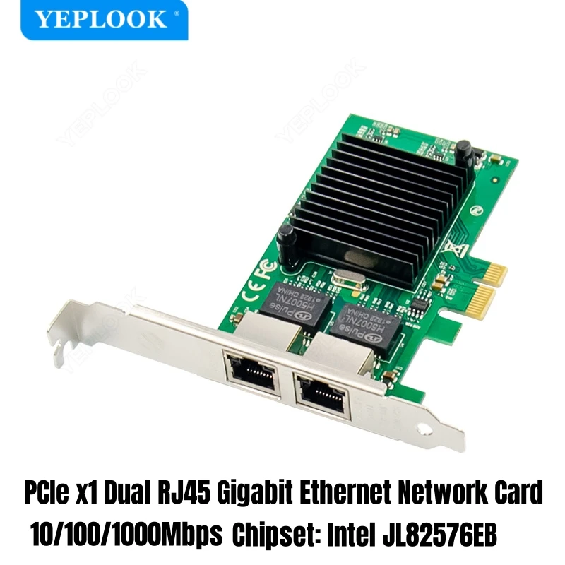 PCIe x1 Dual Port RJ45 Gigabit Ethernet Network Card 10/100/1000Mbps NIC JL82576EB Chipset for Server Desktop PC Computer