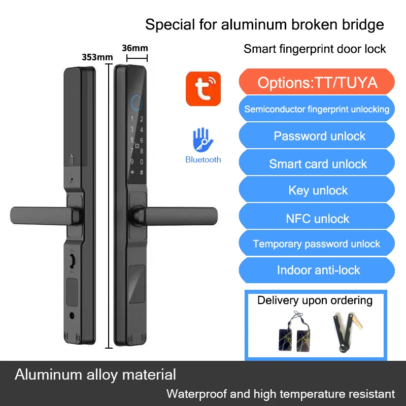 

Narrow sliding door fingerprint lock outdoor waterproof broken bridge aluminum alloy door password lock courtyard door smart