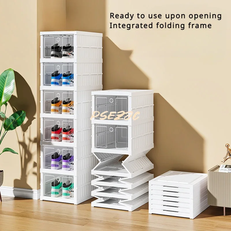 Household Multi-layer Shoe Storage Cabinet Dustproof Shoe Box Simple Plastic Transparent Foldable Shoe Cabinet