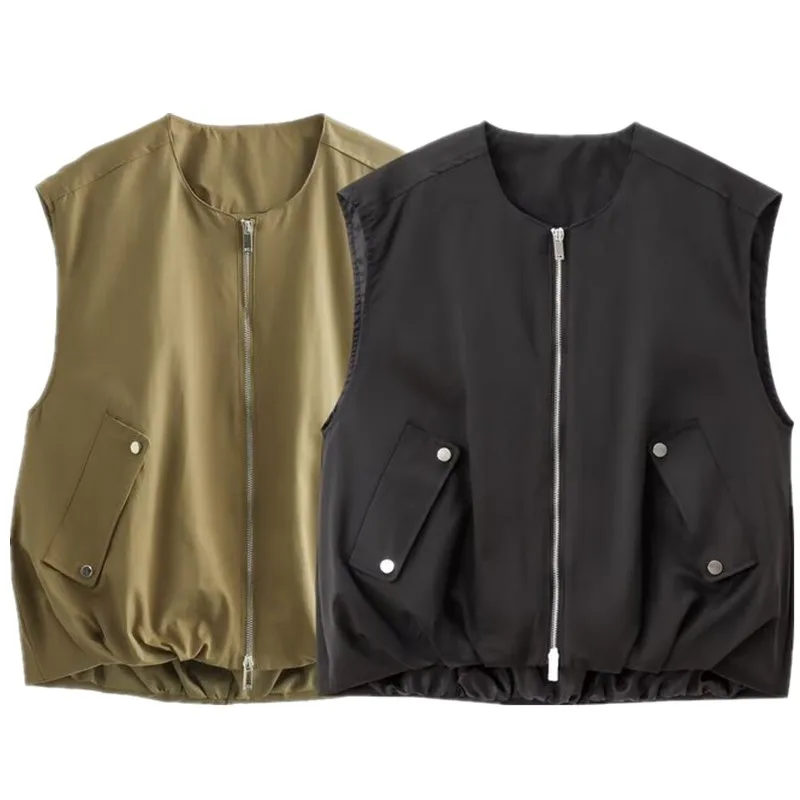 

Универсальный круглый жилет Ne, майка, верхняя одежда, лето 2024, женская модная многослойная одежда, застежка-молния, другой материал