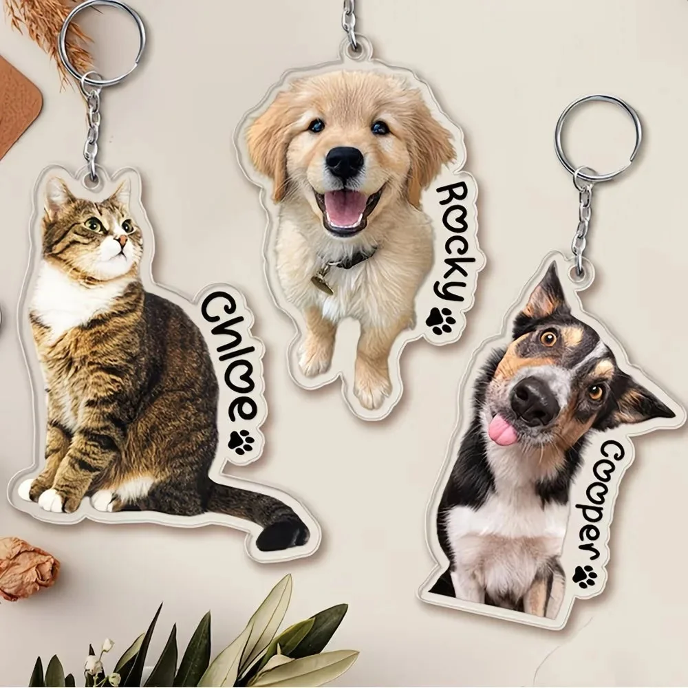 6cm Custom Acrlic Dog Cat Pet Photo Keychain Personalizd Name Keychain Custom Logo Keychain Full Color Logo Printing on Keychain