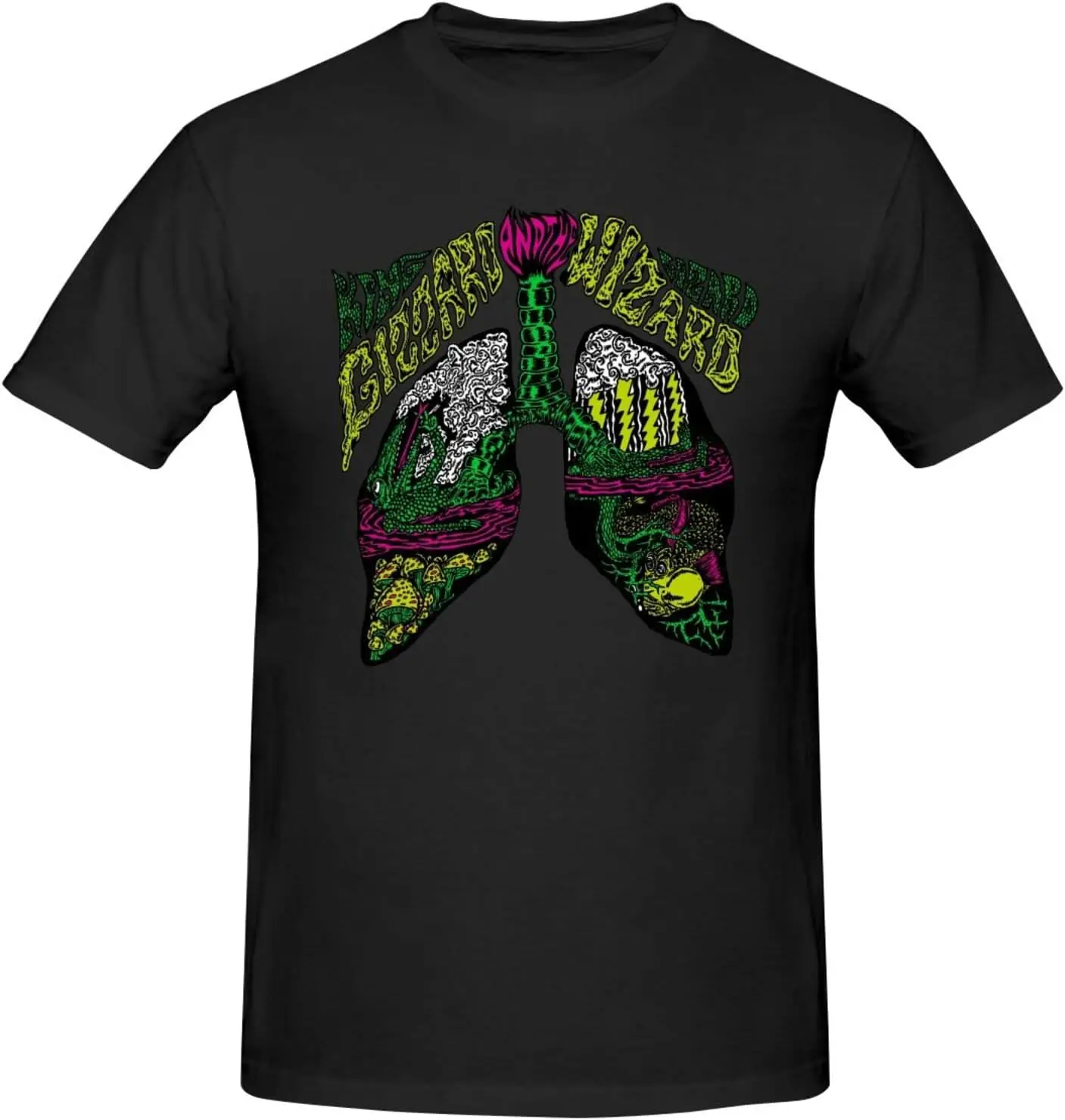 King Music Gizzard and Lizard and Wizard Fashionable and Shirts Round Neck T-Shirts Black