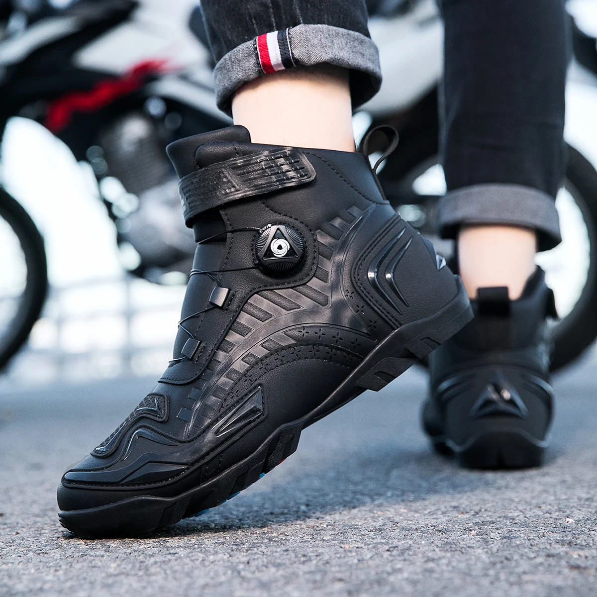 

New Motorcycle Boots Men Leather Motos Breathable Anti Slip Wear-resistant Riders Boots Motorbike Racing Ankle Length Shoes