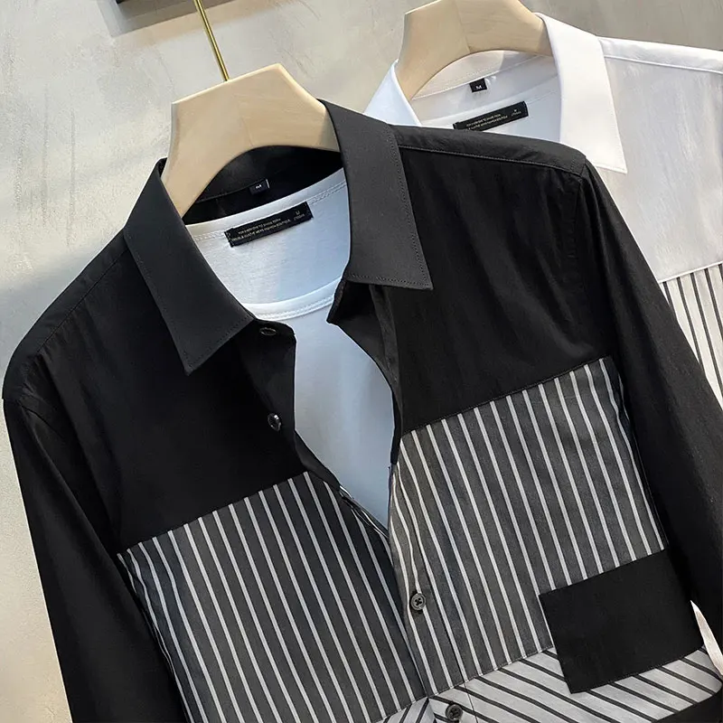 Elegante Mode Harajuku Slim Fit Alle Match Shirt Stand Kraag Streep Knop Lange Mouw Bovenkleding Losse Casual Kleding JJ799