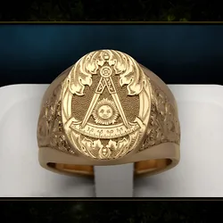 Fashion Carving Sun Pattern Mason Retro Ring for Men 18K Gold Plated Carving Seal Rings Punk Party Handmade Jewelry