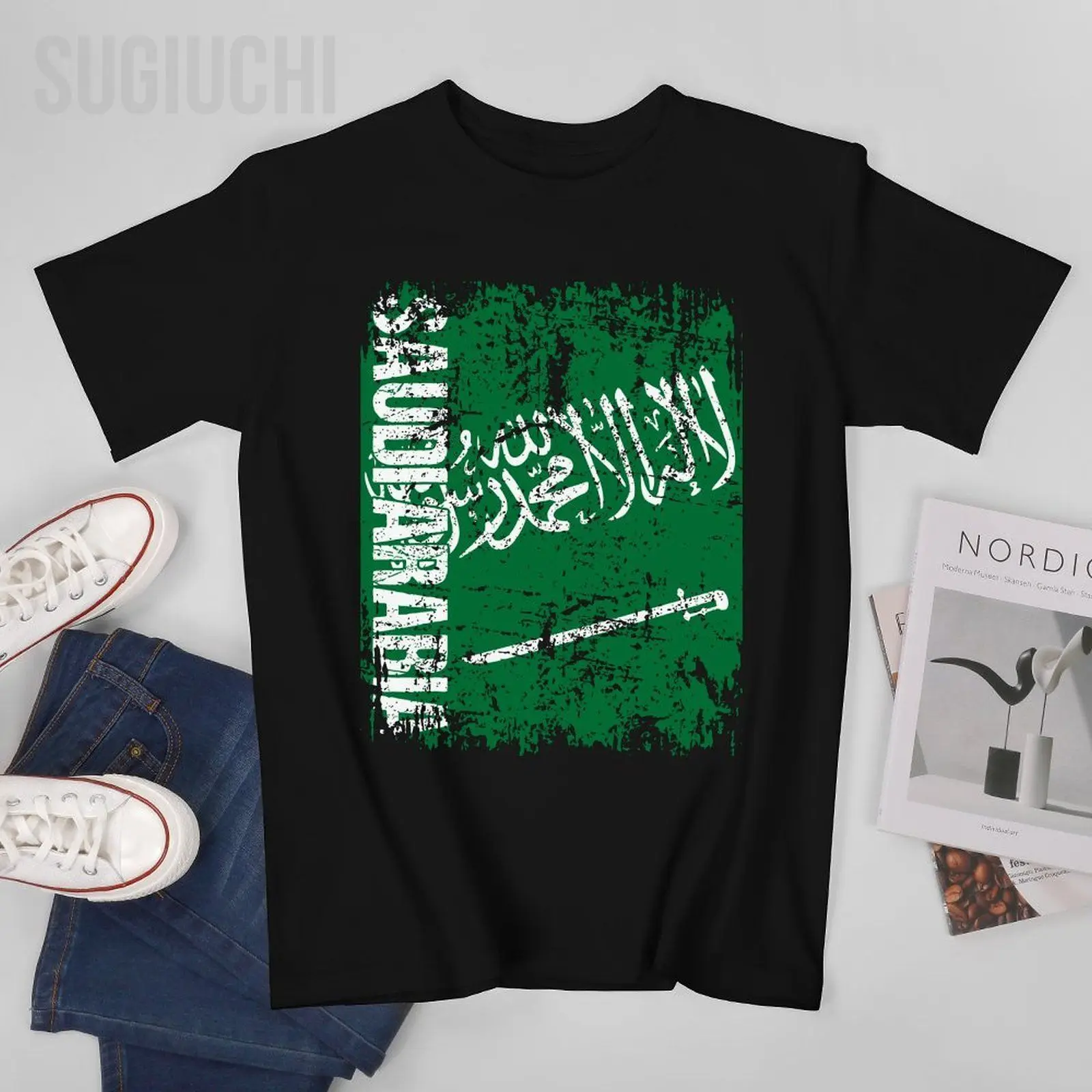 Men Short T-Shirt SAUDI ARABIA Flag Vintage Distressed Tshirt Tees O-neck T Shirts Women Boys 100% Cotton Unisex
