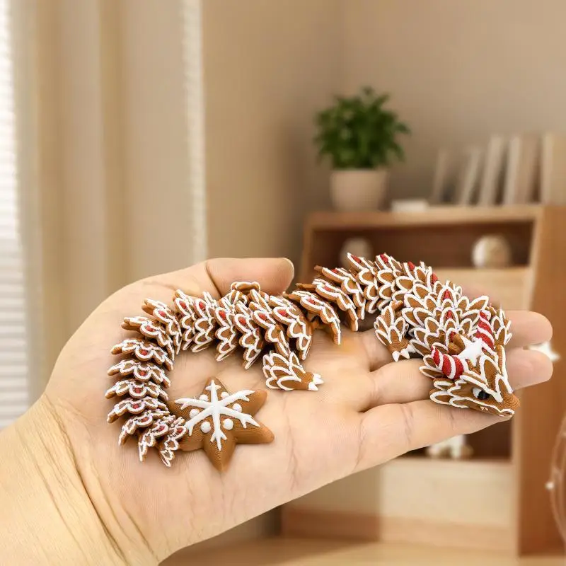 3D Printed Multi-Joint Moveable Gingerbread Dragon Ornament Imitation Cookie Material Stress Relief Holiday Christmas Gift