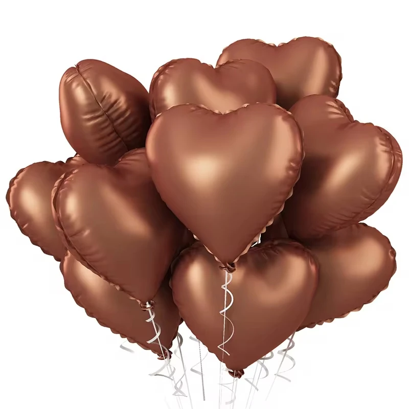 10Pcs 18inch Heart Shape Foil Balloons Set Coffee Caramel Heart Foil Balloons for Engagement Brithday Baby Shower Wedding Decor image 4