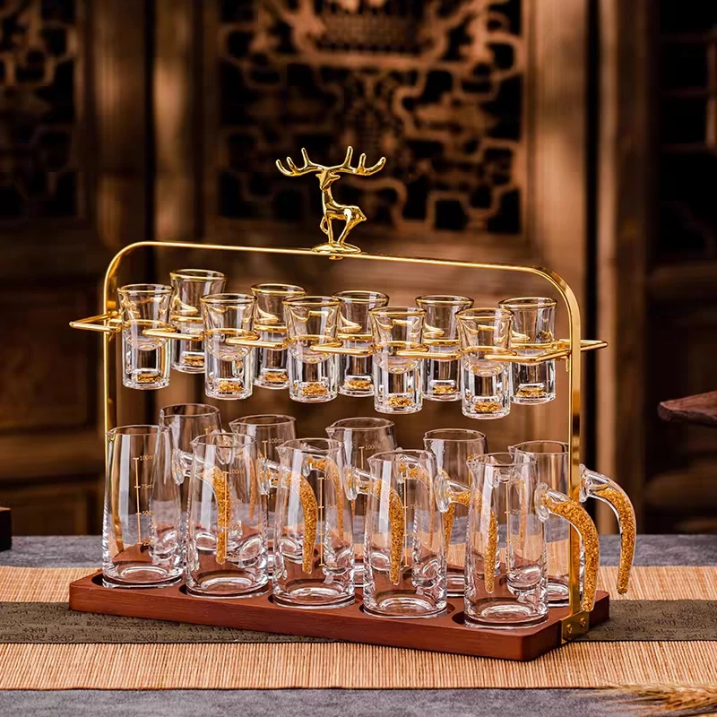 Light luxury crystal glass gold foil Baijiu cup set