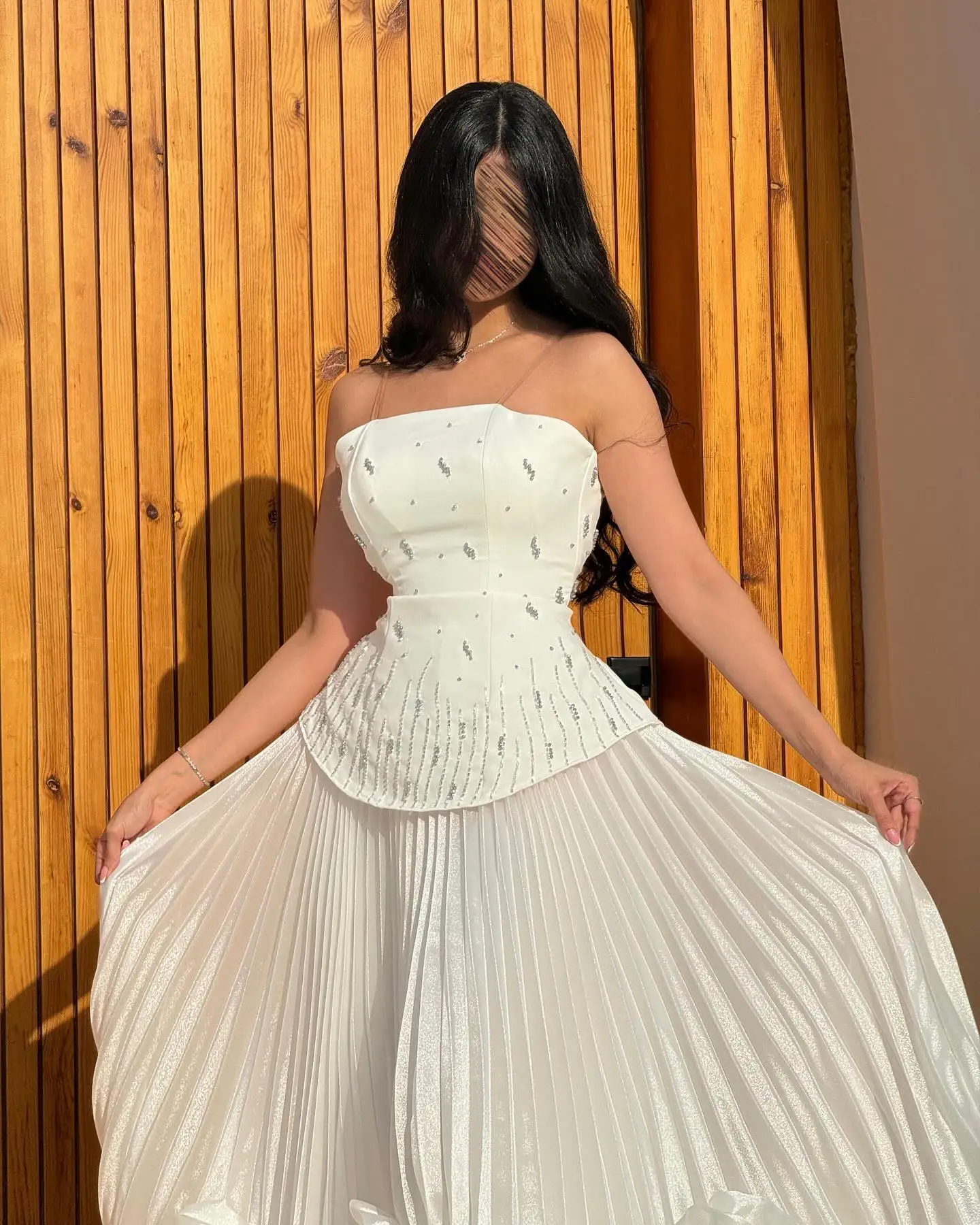 Robe de soirée en Satin cristal, personnalisée, sans bretelles, exquise, tempérament, sans manches, Photo, couleur, fleurs plissées, D