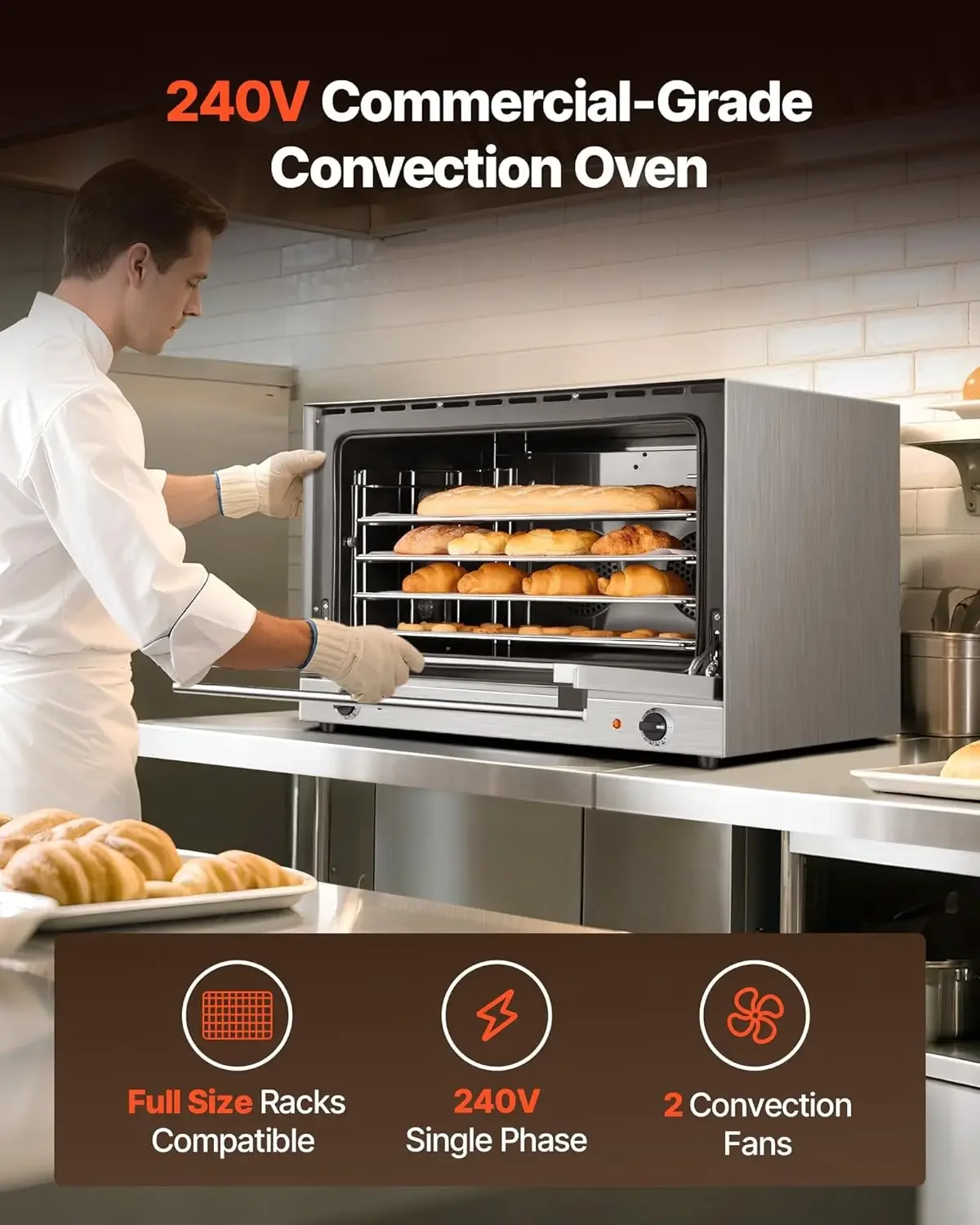Commercial Convection Oven 4 24 cu ft Countertop Oven for Full Size Pans Electric Convection Ovens with 4 Racks 360 Hot Air
