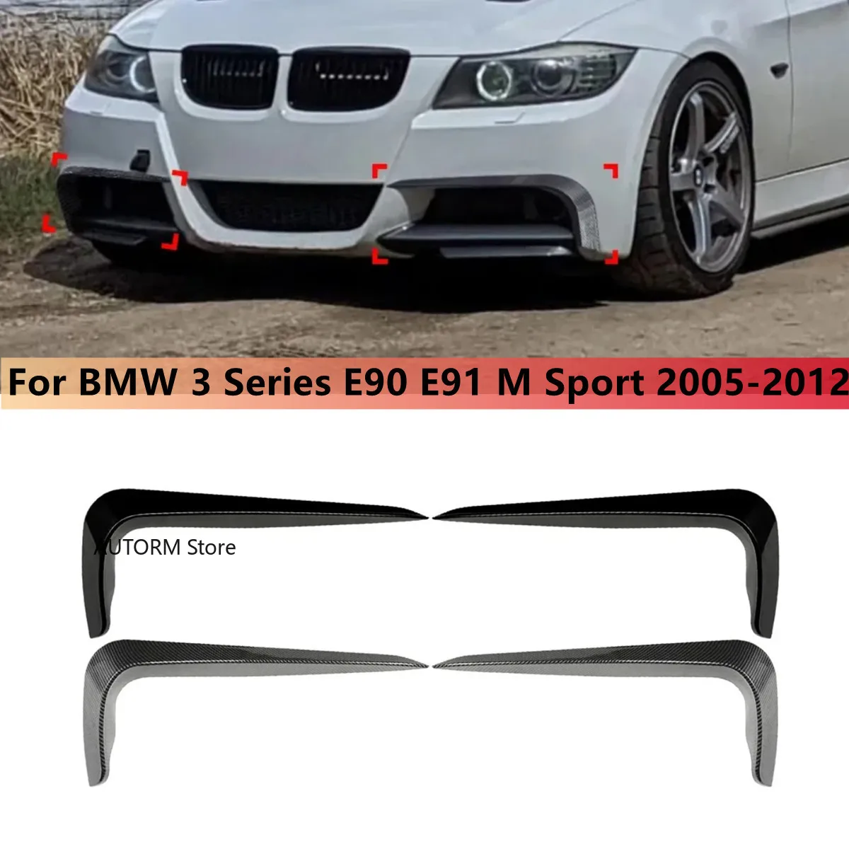 

Pair Front Bumper Fog Lamps Frame Splitters Trim Up Canards Fins Fog Light Shell For BMW 3 Series E90 E91 M Sport 2005-2012
