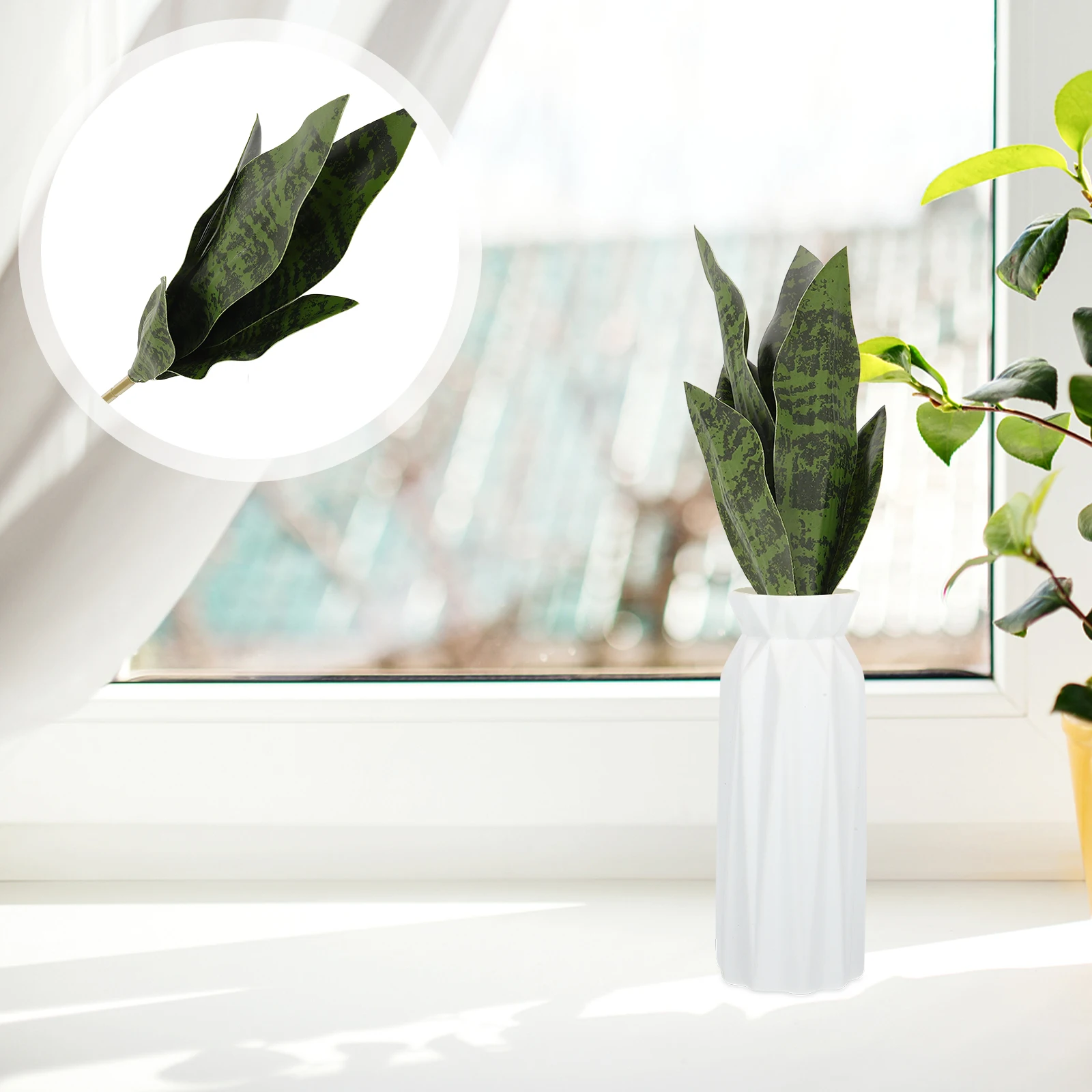 

Artificial Snake Plant Fake Green Leaf Decorative House Plant for Room Living Room Table Indoor Wall Brighten Space Lifelike