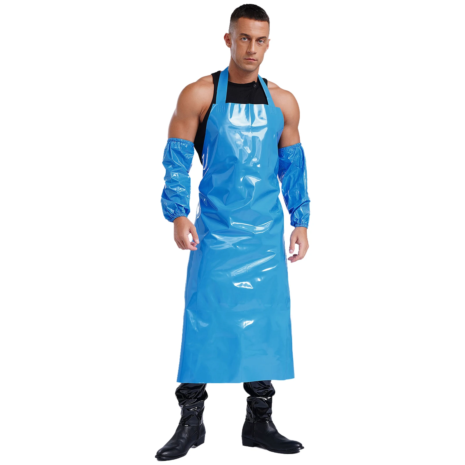 Women Men Chief Apron Uniform Oilproof Waterproof Chemical Resistant Apron Sleeves Suit for Kitchen Cooking Baking Grooming