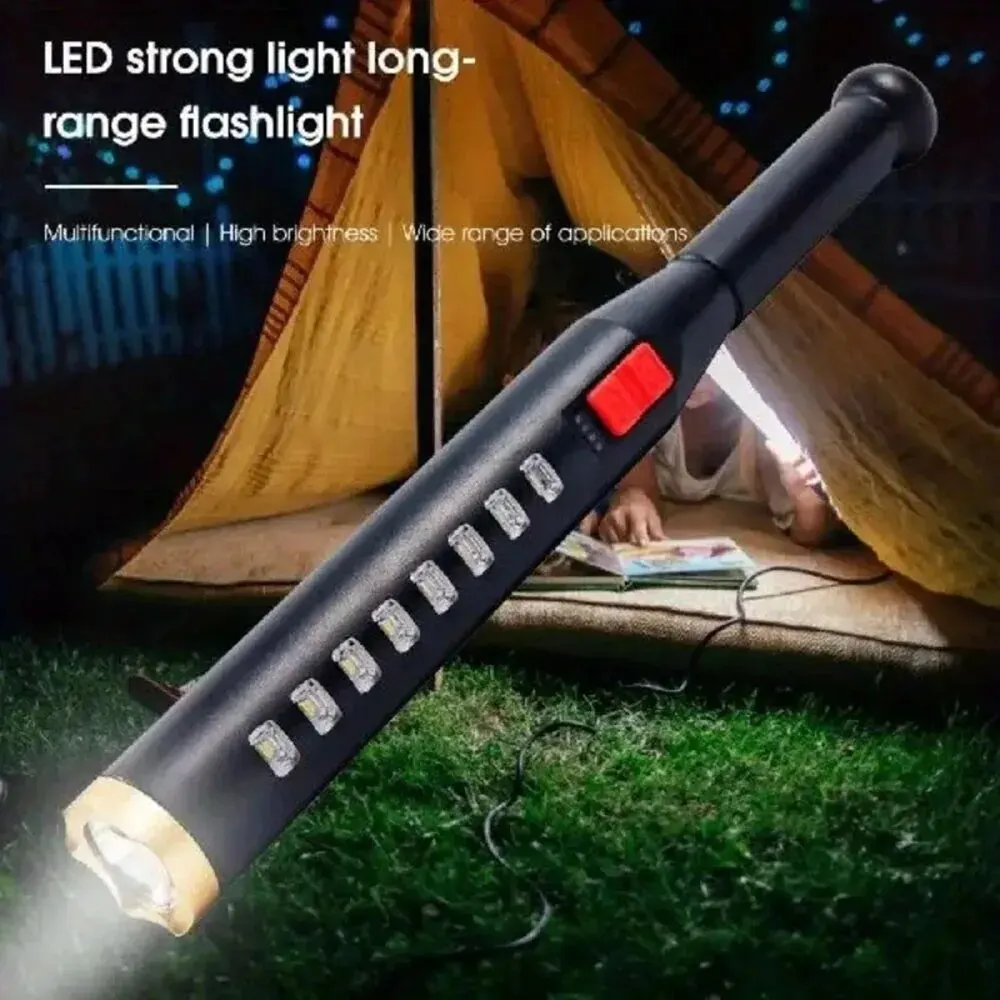 High Power USB Rechargeable Flashlight Baseball Bat For Outdoor Fishing Camping Patrol - ABS Plastic Material, COB Torch