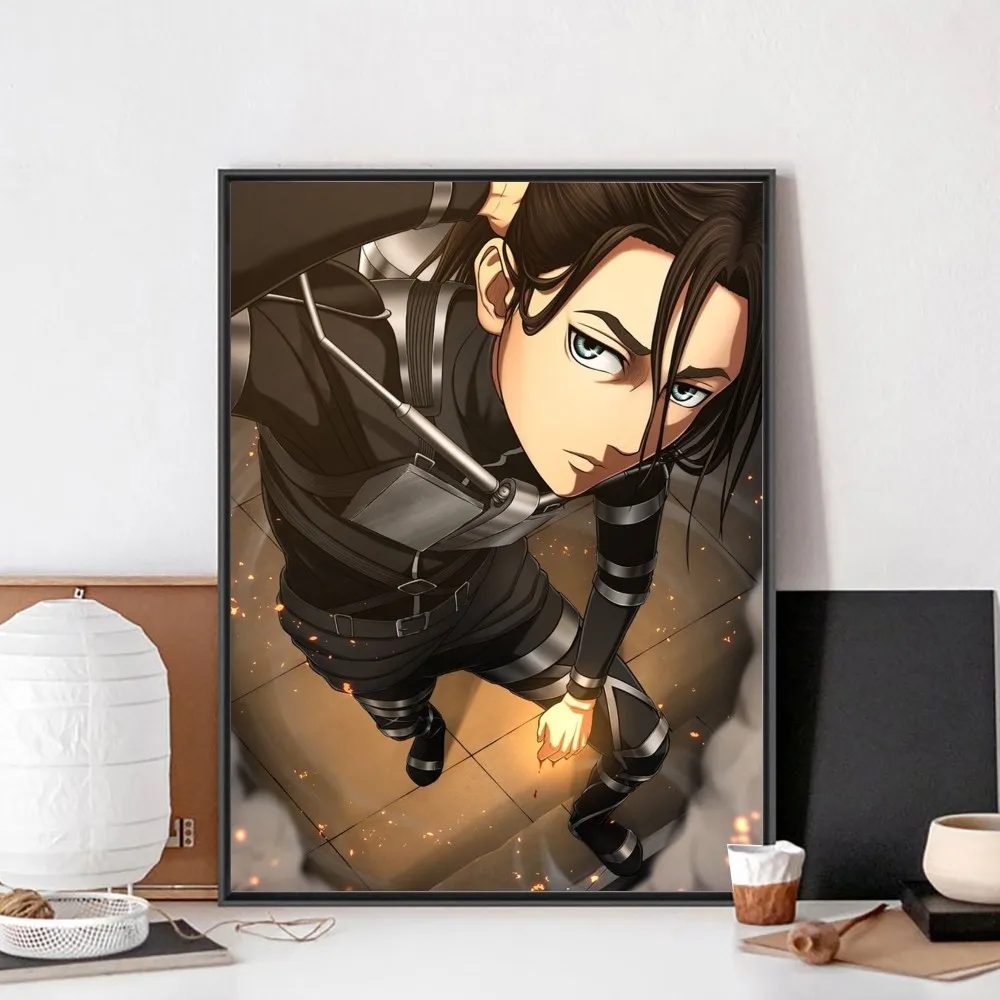 Attack Titan Eren Yeager Anime Classic Vintage Poster Framed Kraft Club Bar Paper Vintage Wall Painting Bedroom Study Stickers