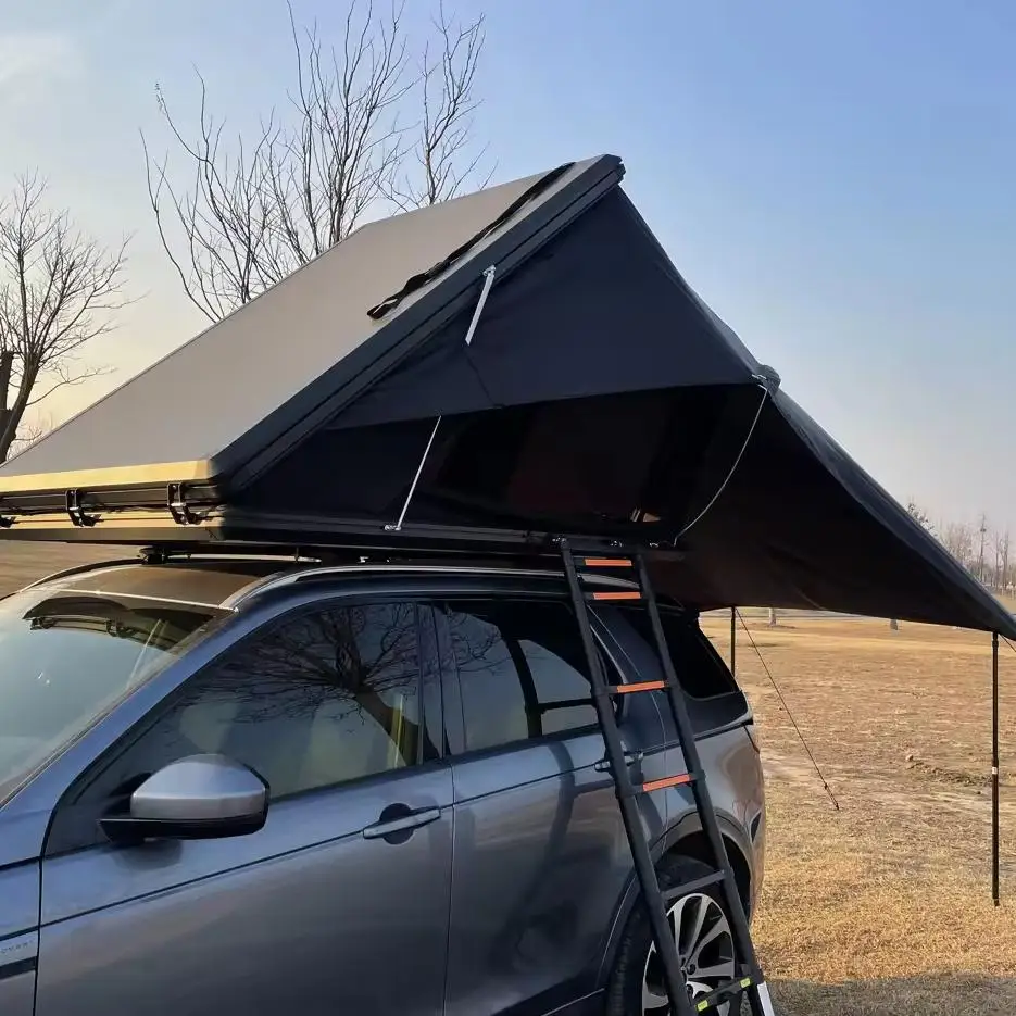EM Lightweight Four-Season Triangle Hardshell Roof Tent Clamshell Rooftop Tent 4 Person Aluminum Quick Automatic Opening Car