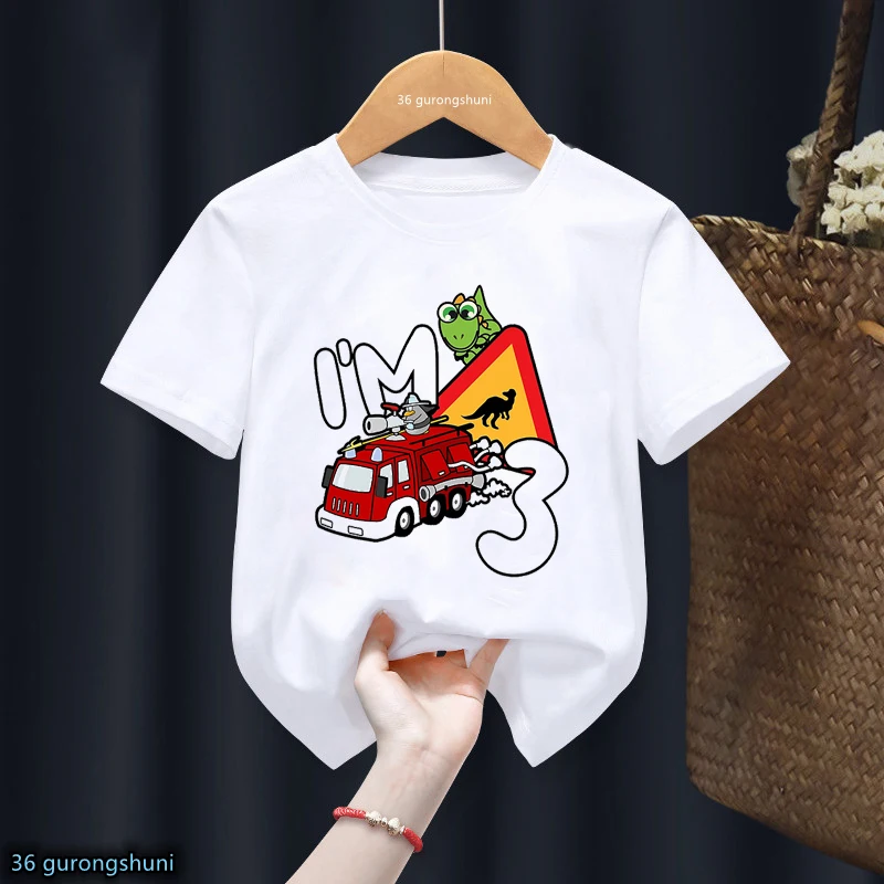 Funny Fire Truck Fire Engine I Am 2 3 4 Number T Shirt Happy Birthday Gift Boys Girls Tshirt Party Gift Kids Clothes Tops