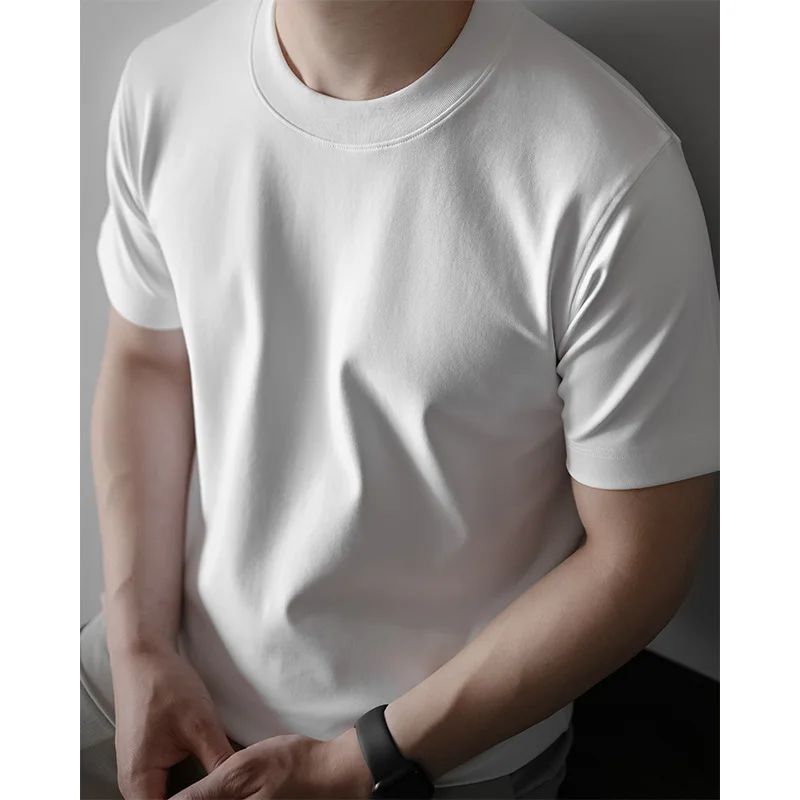 

Xinjiang long-staple cotton men's white base 240G heavy solid color round neck short-sleeved T-shirt summer